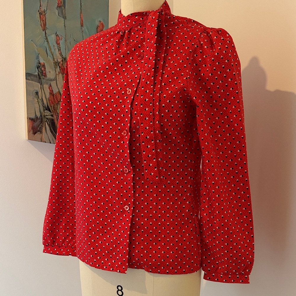 Vintage Red Patterned Women's Blouse